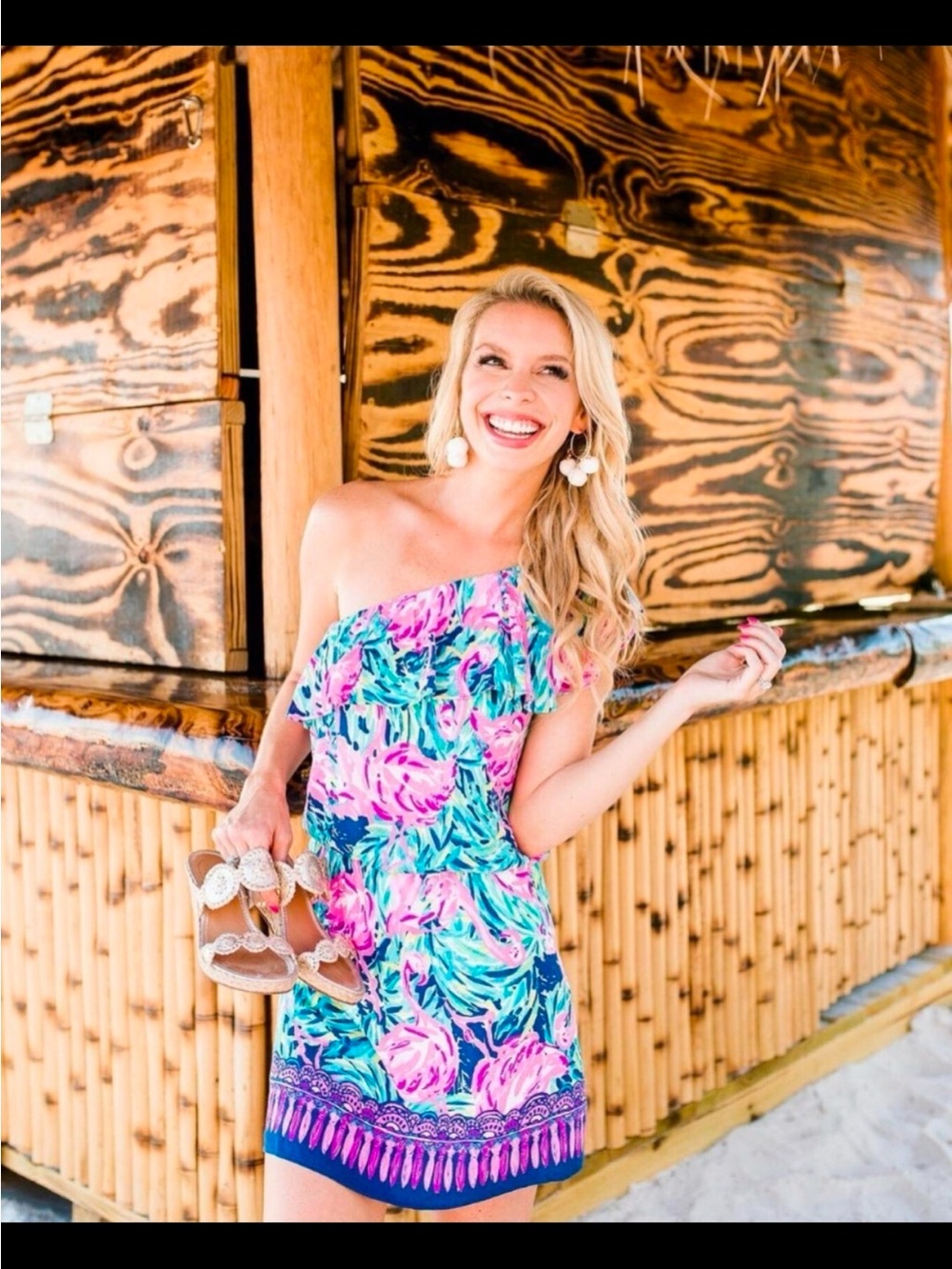 Lilly Pulitzer Rhett Romper in the vibrant "Flamenco" flamingo print, size XS